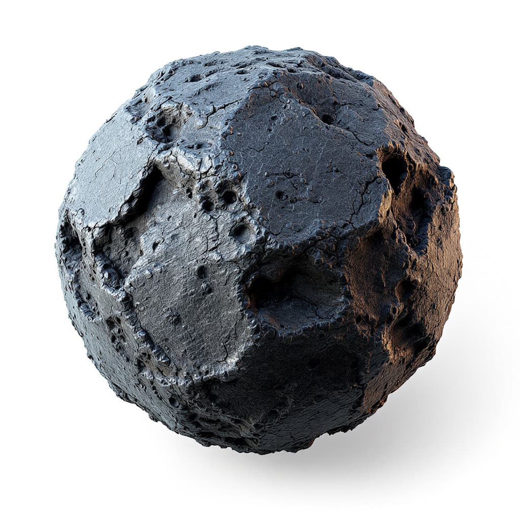 AI generated: videogame 3D Irregular and rough shape, with a non-uniform rock structure.
Surface full of craters, ...
