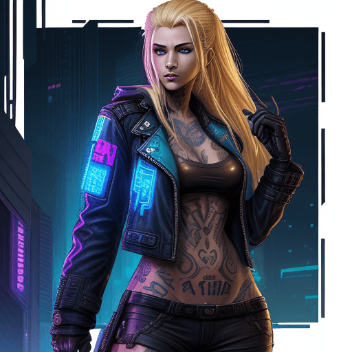AI generated: illustration in the  the game shadowrun art style: Cyberpunk female, with only the left side of her ...