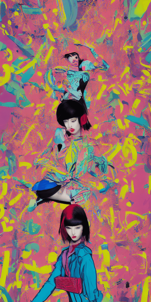 AI generated: This fashion-inspired graffiti-style art piece masterfully combines illustration, fashion, vibrancy,...