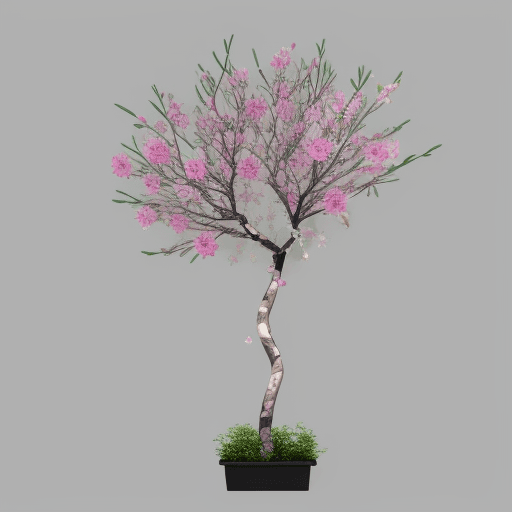 AI generated: small tree.multicolored,long branches,unique flowers with modern style
