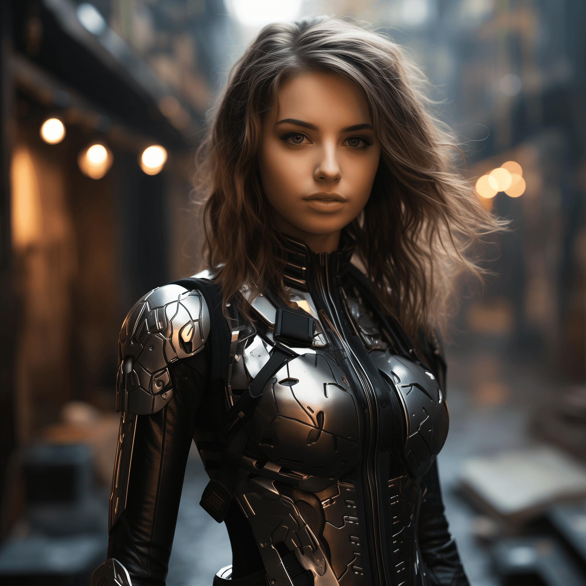 AI generated: Half woman, half android robot, Instagram model look, beautiful, full body, hyper realistic