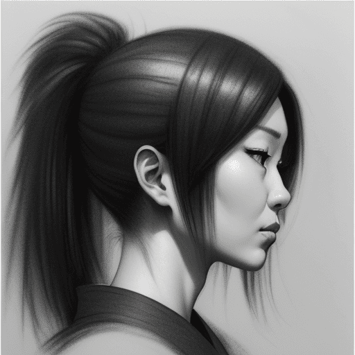 AI generated: a black and white charcoal drawing of a beautiful Japanese woman, side view, in the style of a charc...