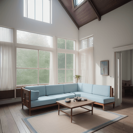 AI generated: High resolution photography interior design, dreamy sunken living room conversation pit, wooden floo...
