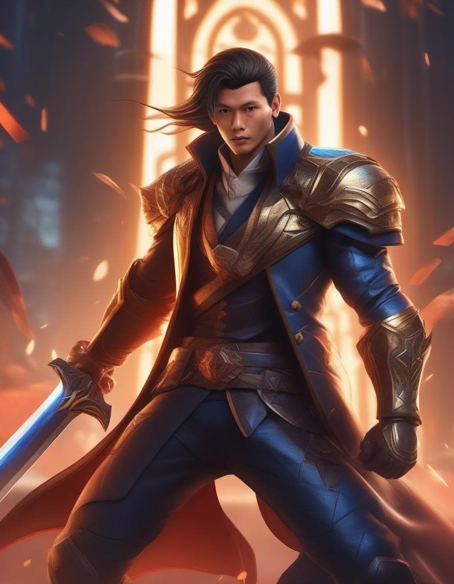 AI generated: build (alucard:1.1) hero MLBB (RAW, photo realistic, HDR:1.1) (emblem, combos and spell:1.1) game ch...