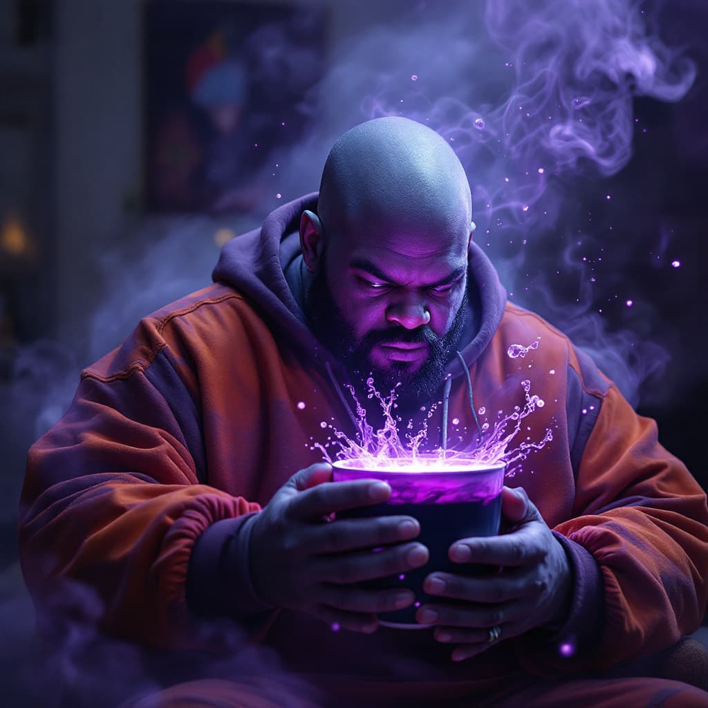 AI generated: dave blunts a big very very fat bald black rapper with no facial hair controlling the elements with ...