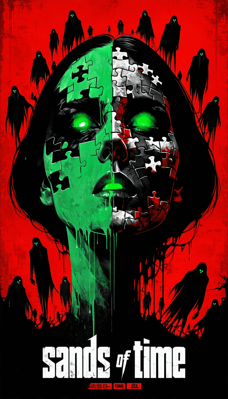 AI generated: A haunting surreal poster design with a high-contrast red and black duotone palette, inspired by ret...