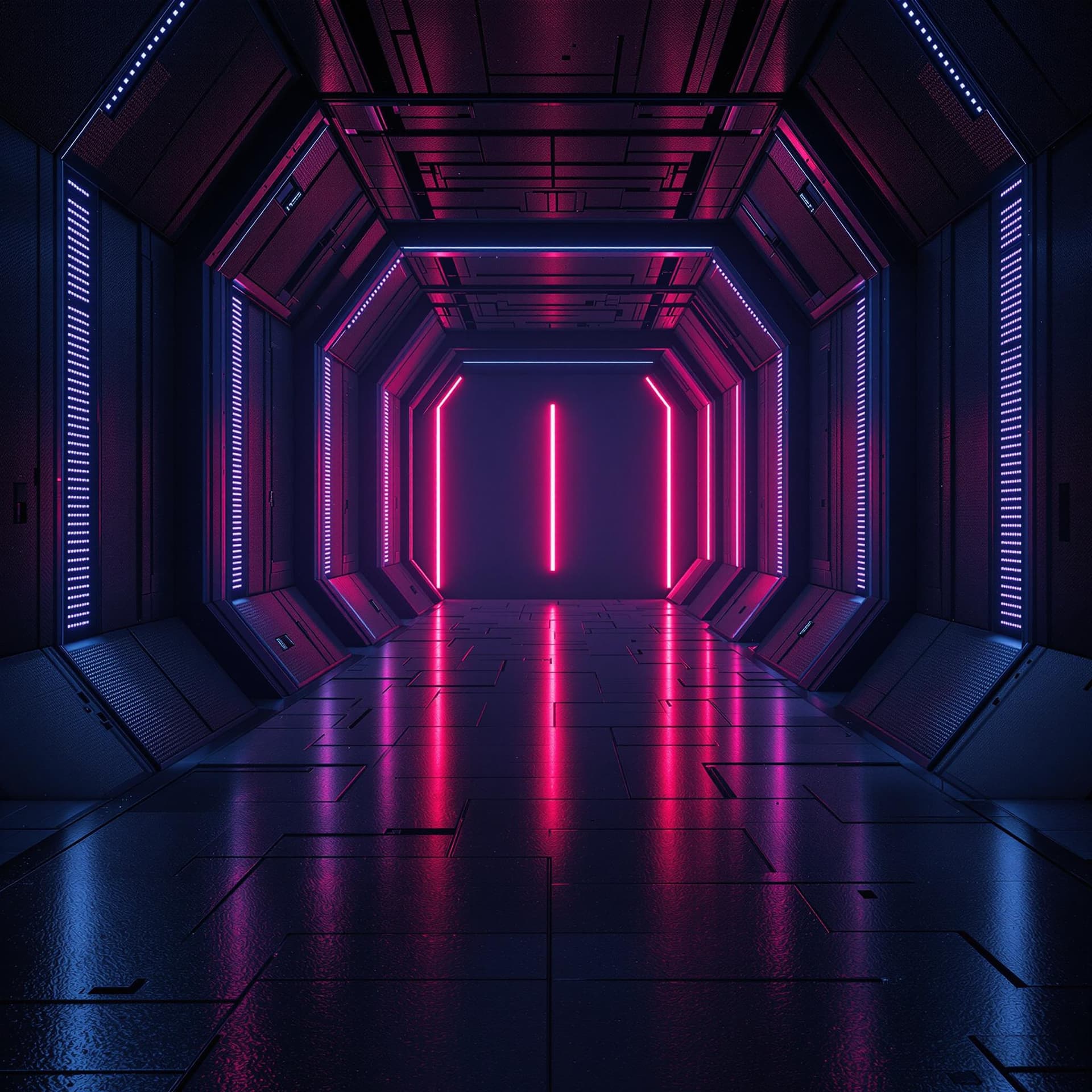 AI generated: a realistic futuristic dark abstract background with led lights on the walls, dramatic light, cinema...