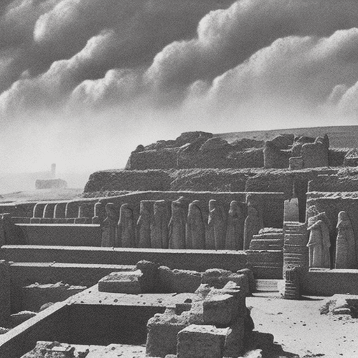AI generated: a man standing amid ancient egyptian ruins, he is covered in wounds and sores, dust clouds in the di...