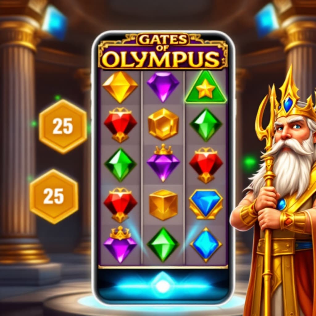 AI generated: The image is a digital illustration of the Gates of Olympus slot machine. The background of the imag...