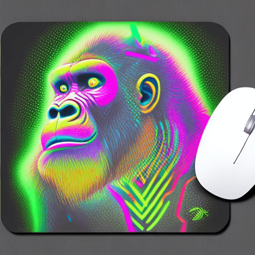 AI generated: black mousepad with neon pattern and gorilla, cyberpunk