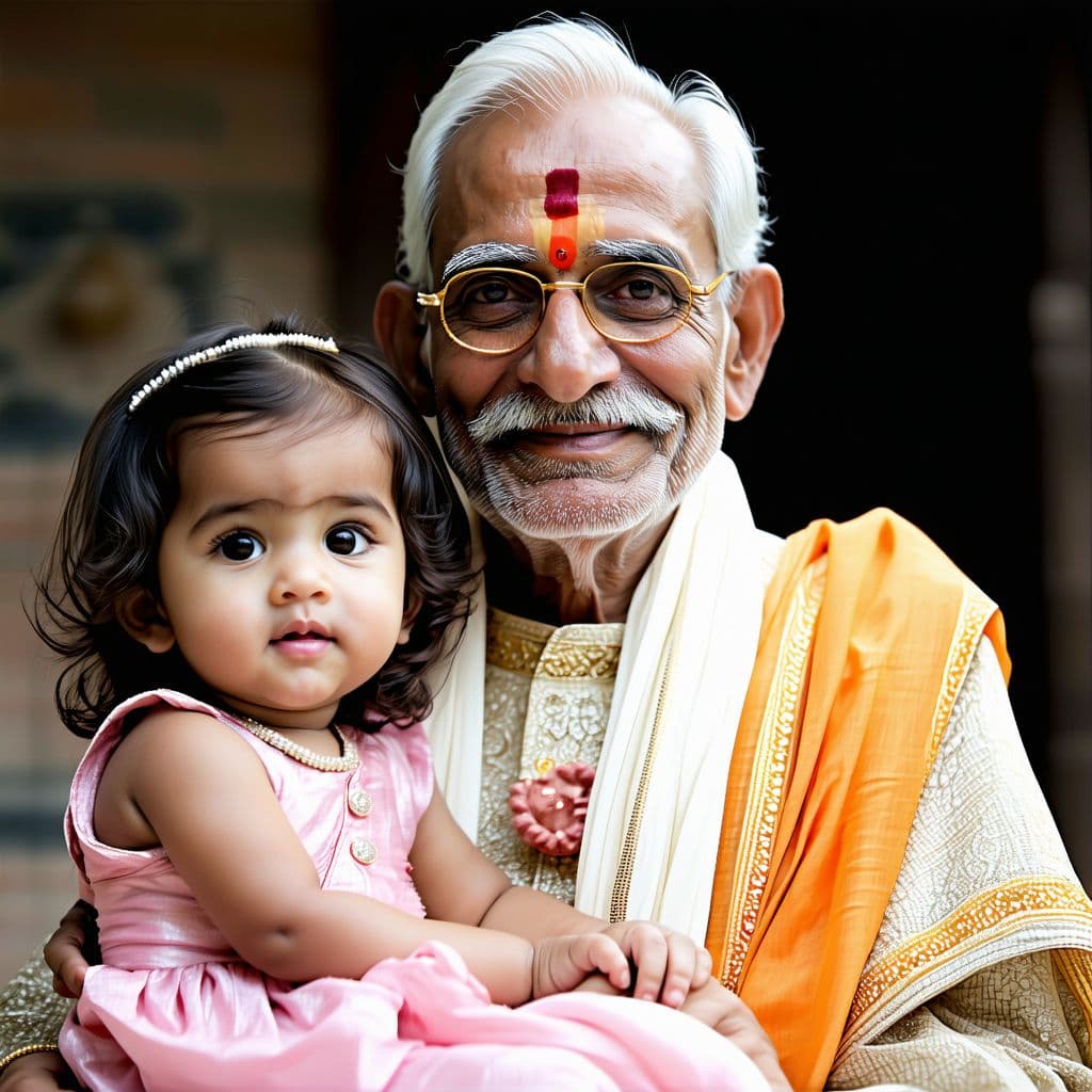 AI generated: little loli sitting on grandpa, indian