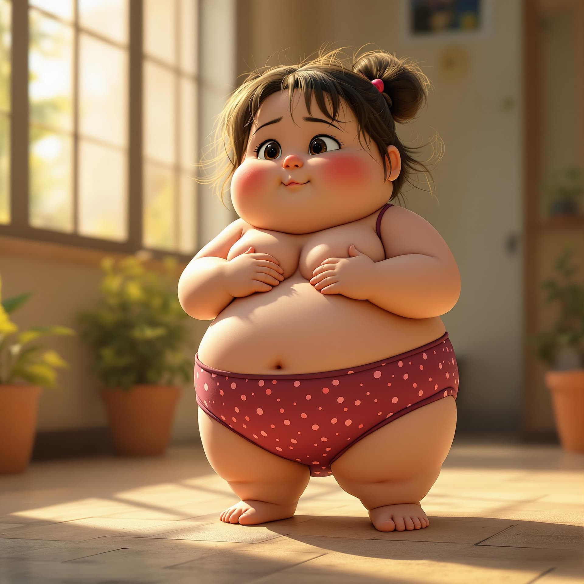 AI generated: ((1 girl, elementary school girl, cute, short, very chubby, very fat, heavyset, morbidly obese littl...