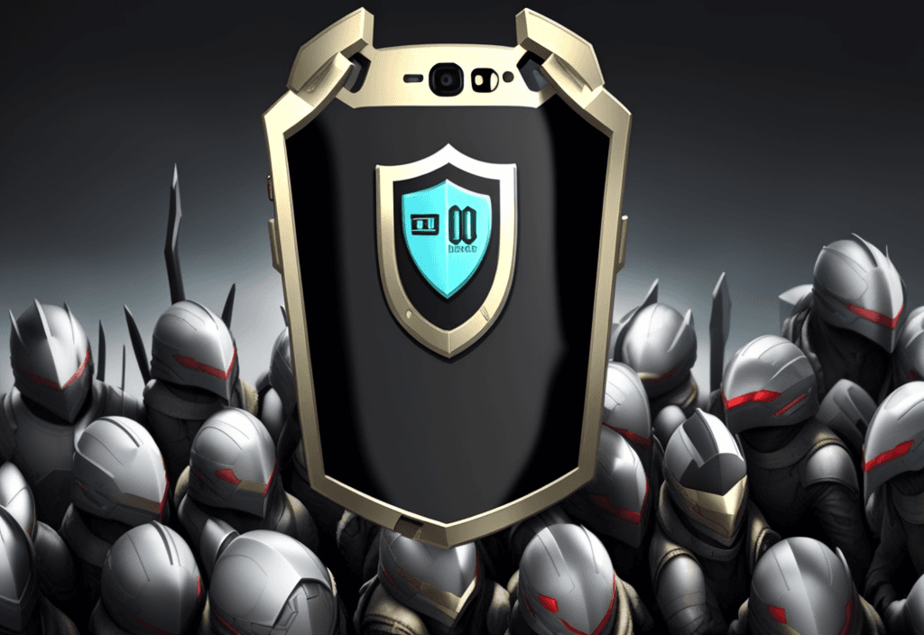 AI generated: 100 mobile phones form a shield 