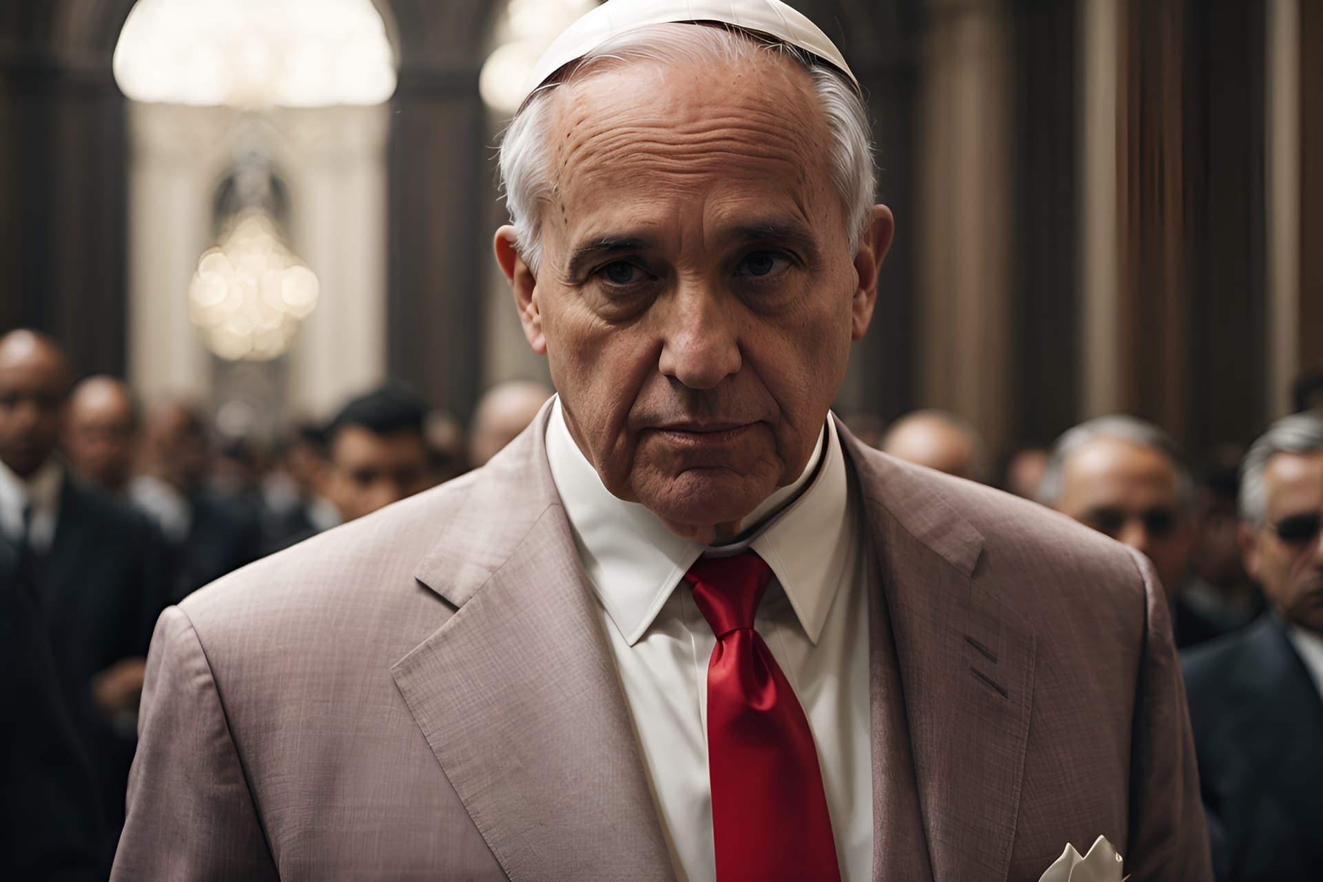 AI generated: the pope, the ruthless mafia boss, is seen in this image dressed in a tailored suit from the early t...
