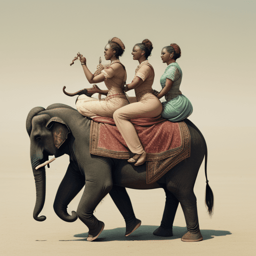 AI generated: Seven women riding on elephants