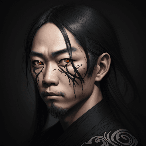 AI generated: black-eyed asian man::1 void eyes::1 nightmare, detailed portrait, intricate complexity, in the styl...