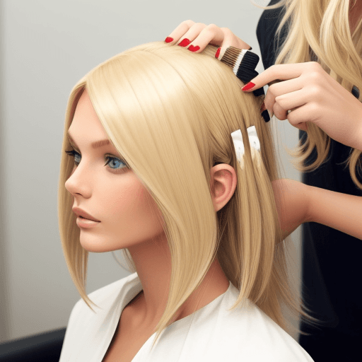 AI generated: blonde supermodel getting hair done