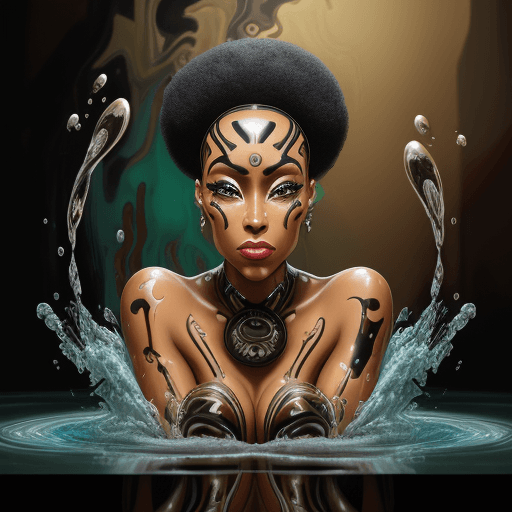 AI generated: art deco coffee art, in the style of expressive facial animation, afrofuturism, paint dripping techn...