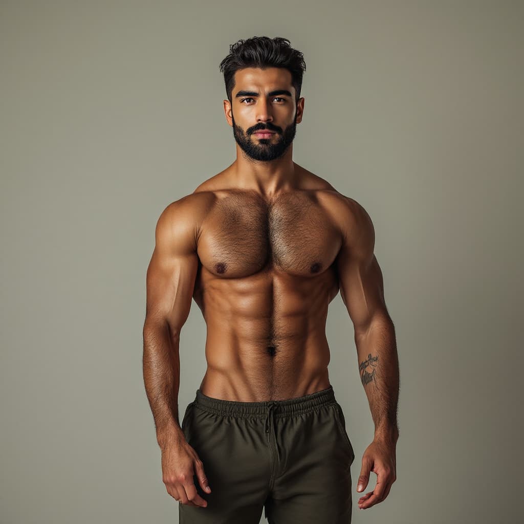 AI generated: Photo of an attractive Middle Eastern man in his early to mid-20s, with a muscular and athletic buil...