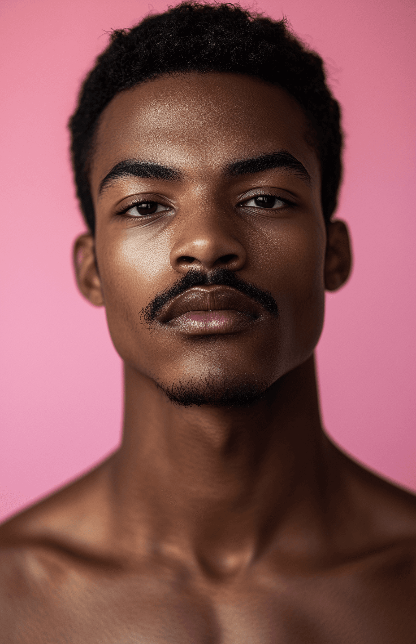 AI generated: full body portraint of a young man, with his mustache prominently displayed in the frame. His eyes a...