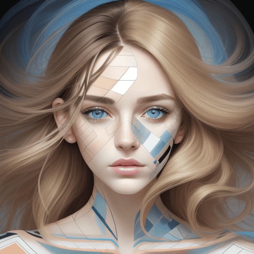 AI generated: A painting of a woman that blends realism with abstract digital art. Her face should have fair skin,...