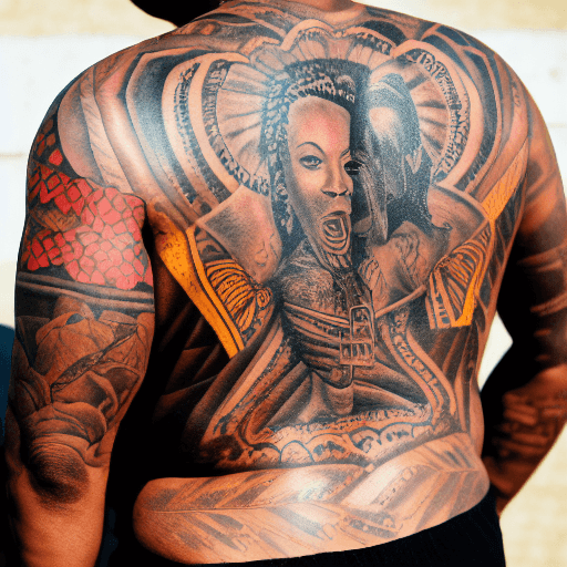 AI generated: hyper realistic photograph, portrait of a tattooed southamerican indigenous black man, future punk, ...