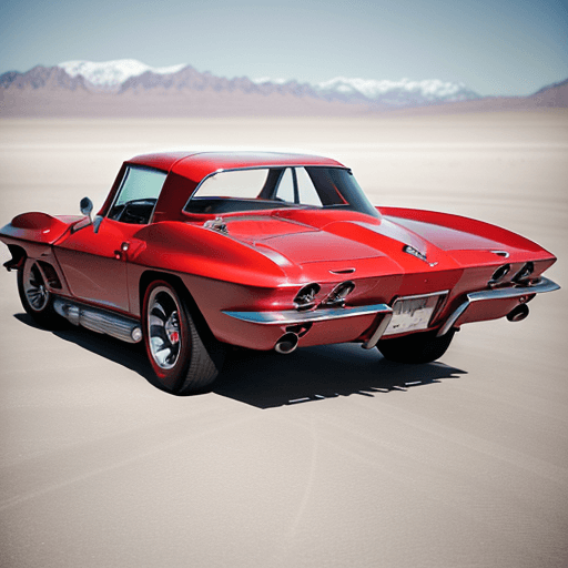 AI generated: highly detailed side view angle of car red 1964 Chevrolet Corvette racing, on Bonneville salt flats ...