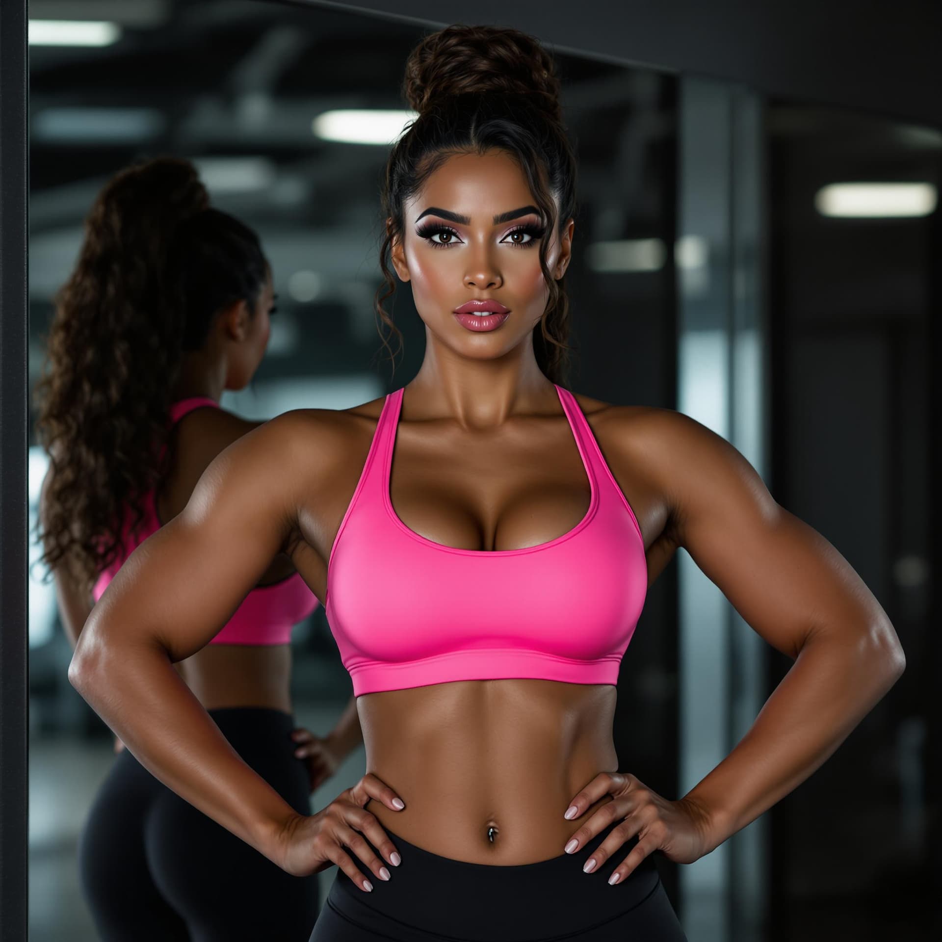 AI generated: (A mixed race woman:1.05), mid 30's age, (with massive curves and super attractive body:1.05) posing...
