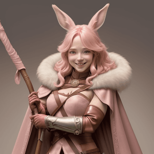 AI generated: female d&d harengon, female dnd rabbitfolk, female d&d anthro rabbit :: red fur with light pink tipp...