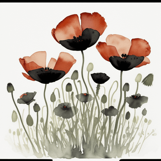 AI generated: Watercolor painting various coloured poppies with subtle details and fine lines in black. elegantly ...