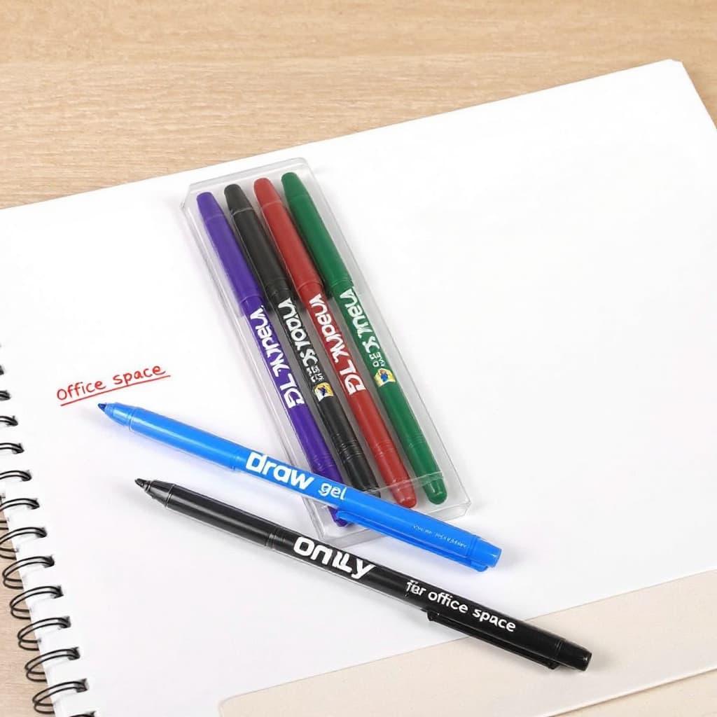 AI generated: draw ONLY blue 5pcs office space brand gel pens 