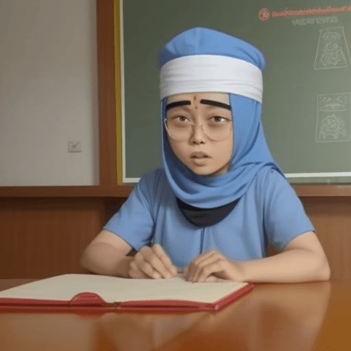 AI generated: Buatkan gambar animasi Seorang guru bergembira dengan murid muridnya di kelas