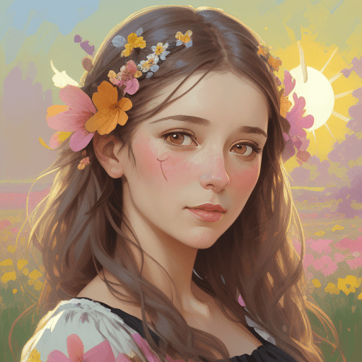 AI generated: commercial illustration of a ugly woman dressed in flowers with flowers in her hair, in the style of...