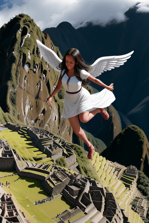 AI generated: Angel flotando en Machu pichu


