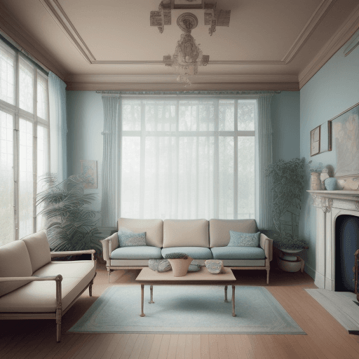 AI generated: High resolution photography interior design, dreamy sunken living room conversation pit, wooden floo...