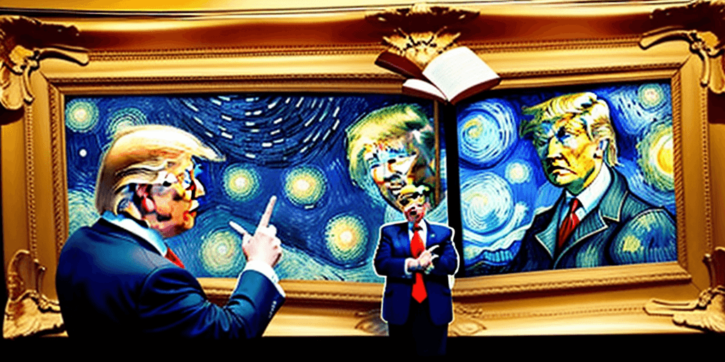 AI generated: Donald Trump teaching global humanities to schoolchildren, in the style of van gogh