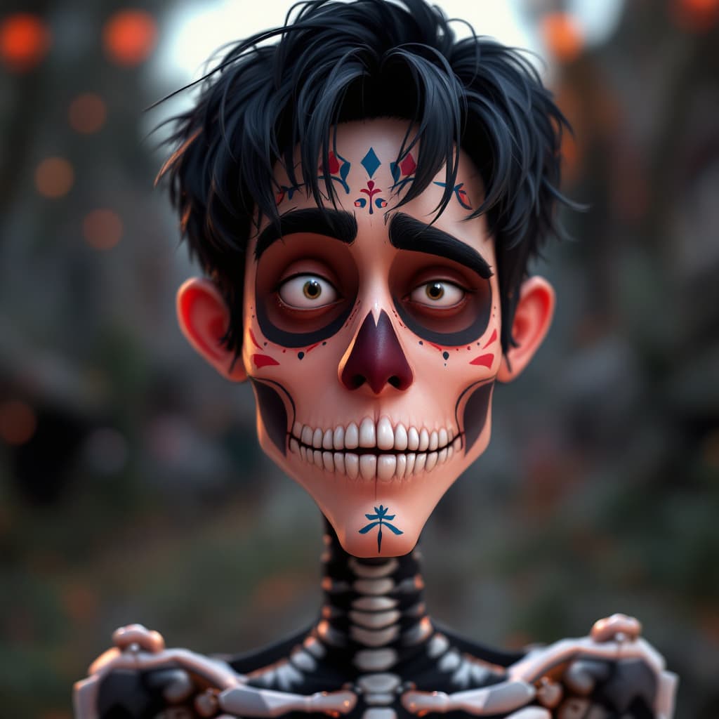 AI generated: day of the dead, in the style of Unreal Engine 5, caricature-like illustrations, exaggerated facial ...