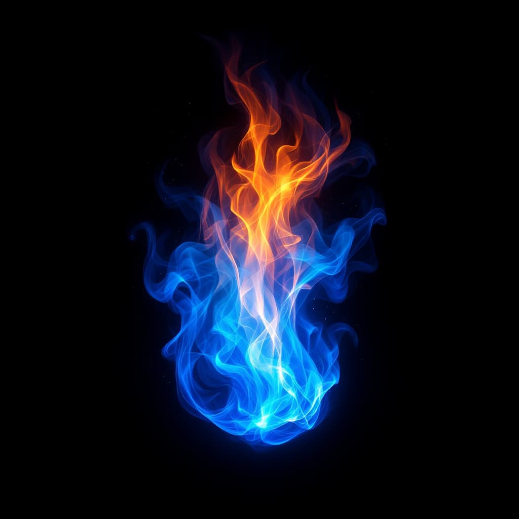 AI generated: Photorealistic image of a dynamic fire flame. Intense dark blue base (#0000FF) fading to cyan (#00FF...