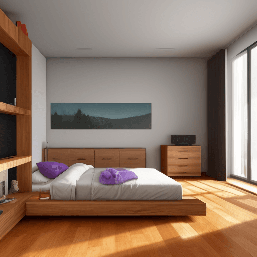 AI generated: Modern bedroom with wooden floors suitable for video games