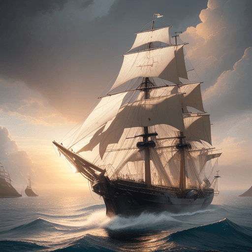 AI generated: Photo of a ultra realistic sailing ship, dramatic light, pale sunrise, cinematic lighting, battered,...