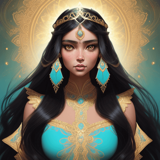 AI generated: an illustration of a beautiful exotic woman, long black hair, round face, light brown eyes, perfect ...