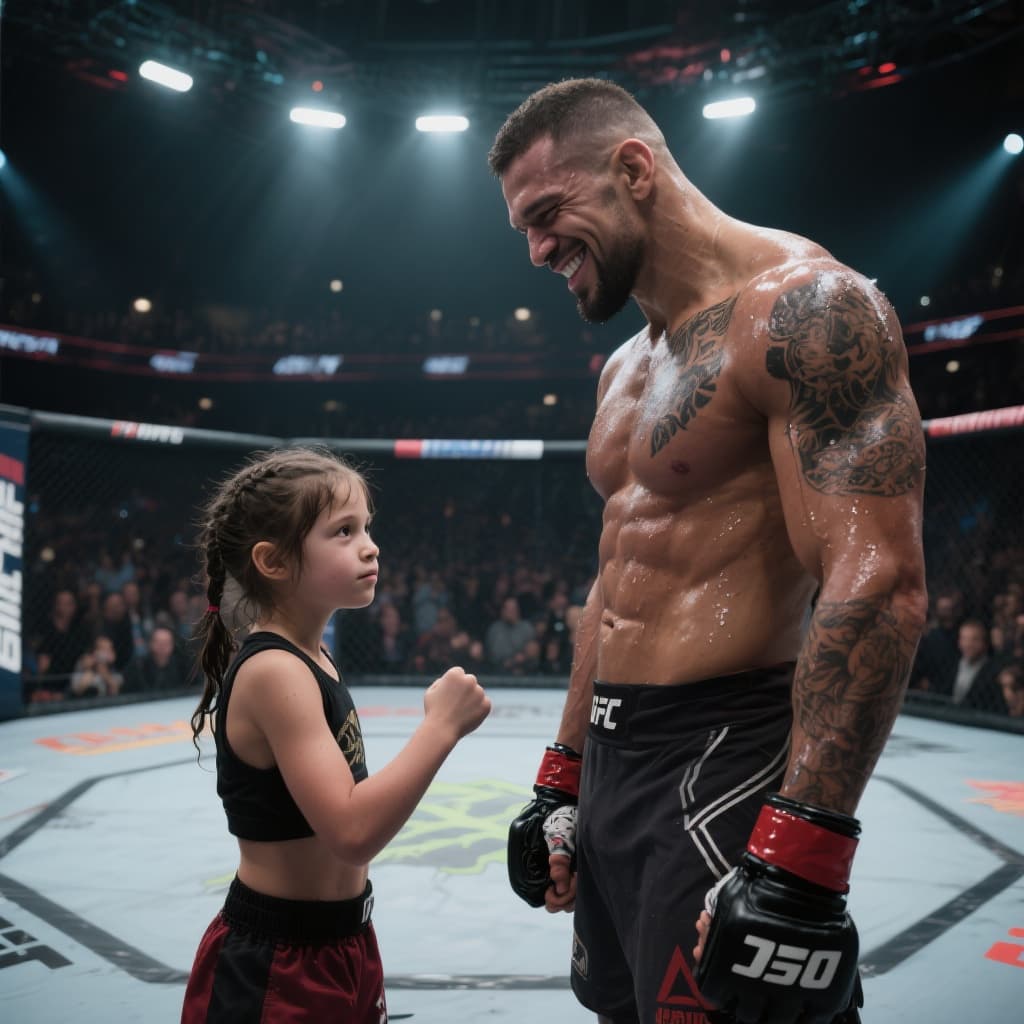 AI generated: Ultra-realistic MMA fight scene inside a modern octagon arena, dramatic lighting, a tall, muscular M...