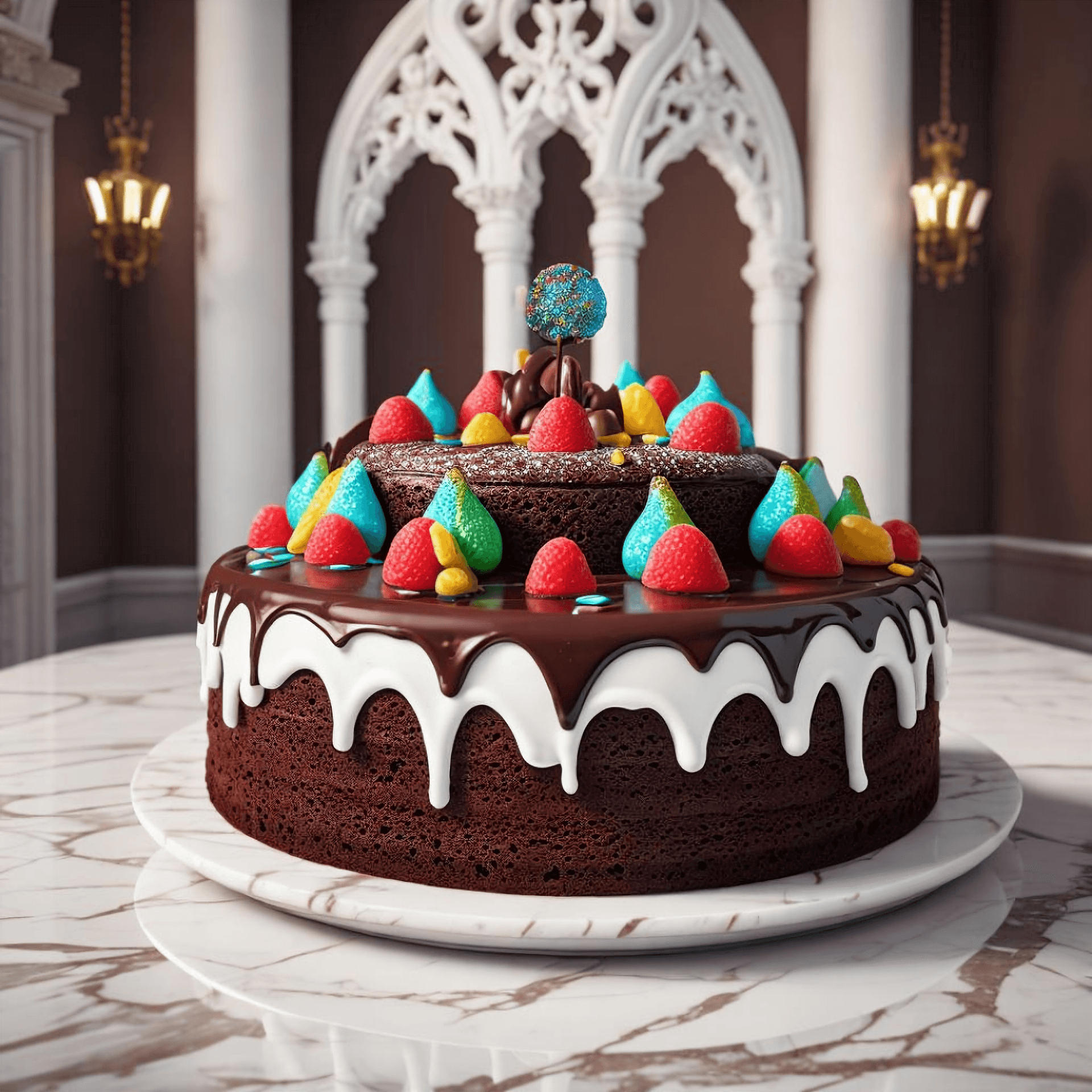 AI generated: a delicious chocolate cake with beautiful professional confectionery decoration, vibrant colors, ext...
