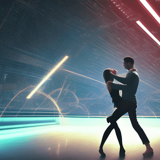 AI generated: Cybernetics, couple dancing, virus, cyberspace, repeating patterns, unreal, sound waves, free melody...