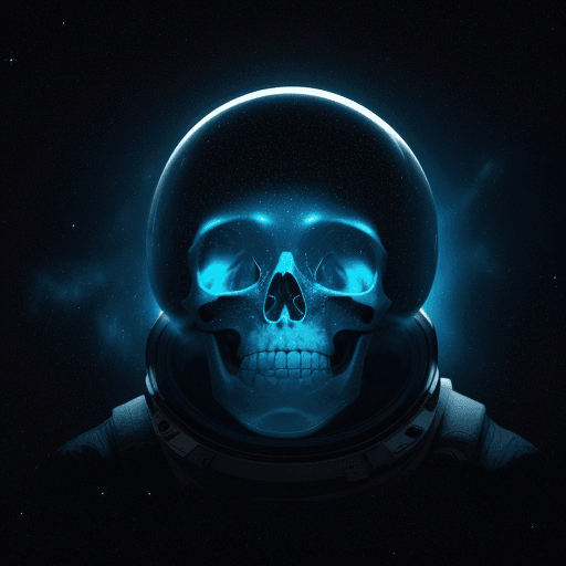 AI generated: An astronaut turned into a skull floats in the abyss of space, surrounded by a cosmic ocean of galax...