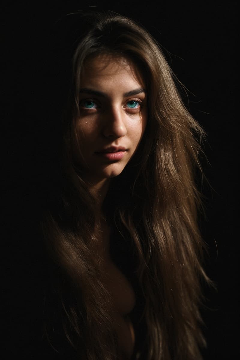 AI generated: (chiaroscuro:1.3) lighting photograph of a young (shyly:0.8) (smirking:0.8) (scantly:1.1) clad (curv...