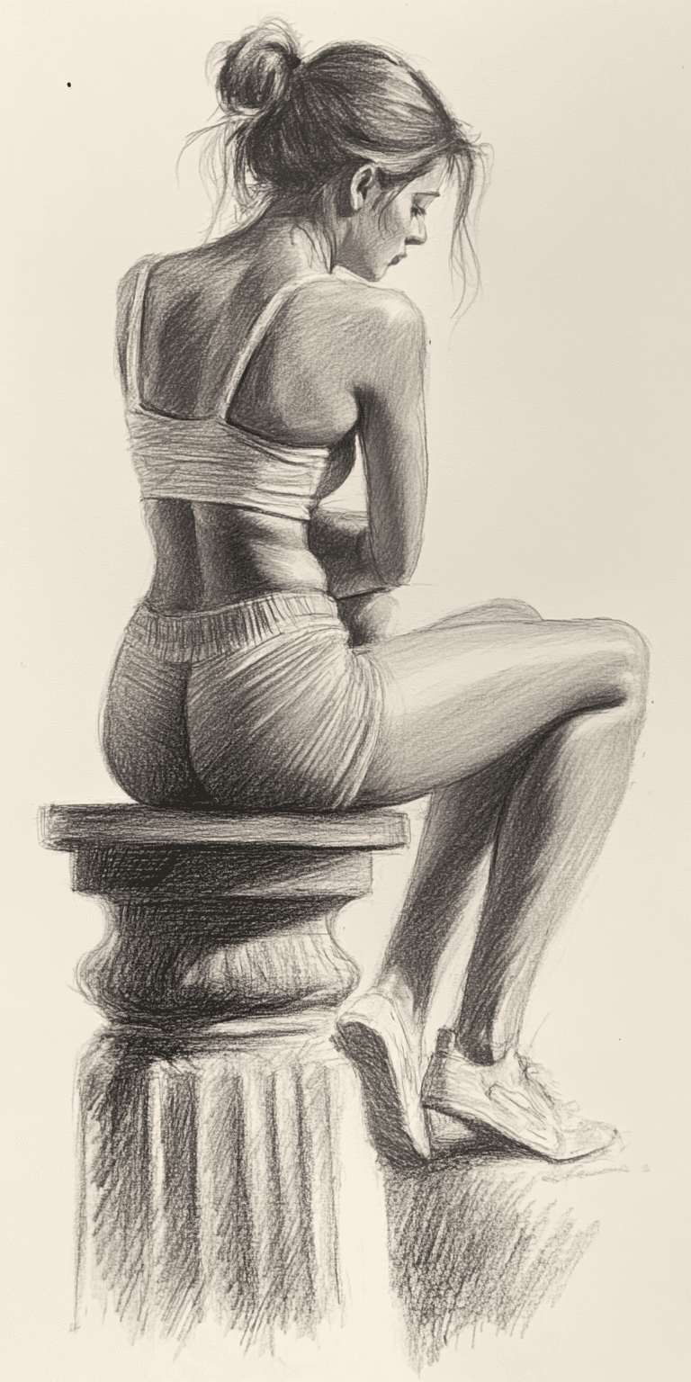 AI generated: drawing of a woman in a portrait sketchbook, in the style of dynamic expressionist style, free brush...