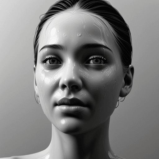 AI generated: a black and white drawing of a woman's face, in the style of water drops, daz3d, blink-and-you-miss-...