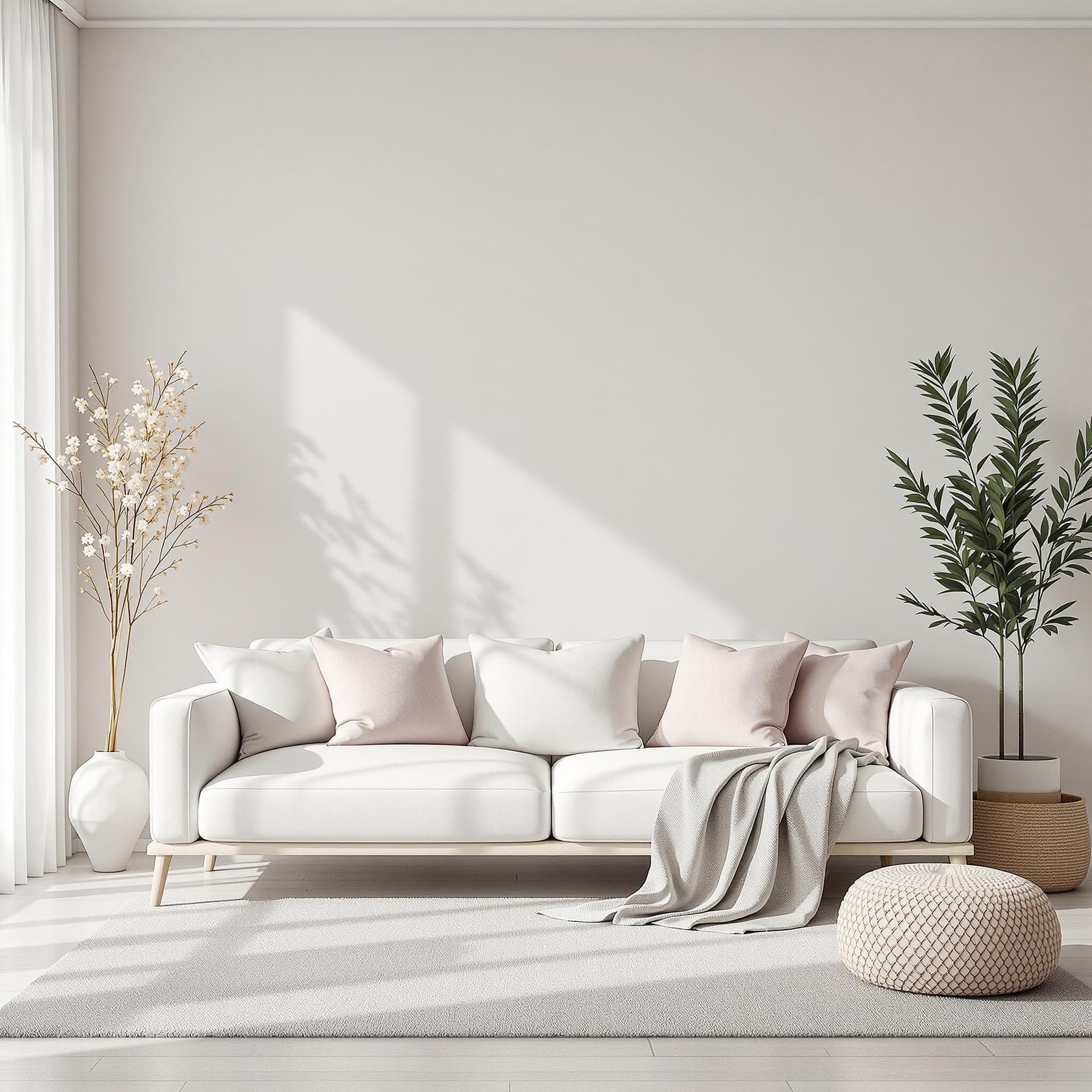 AI generated: Modern living room concept, White Scandinavian interior design with sofa, Ona a pastel dark colour B...