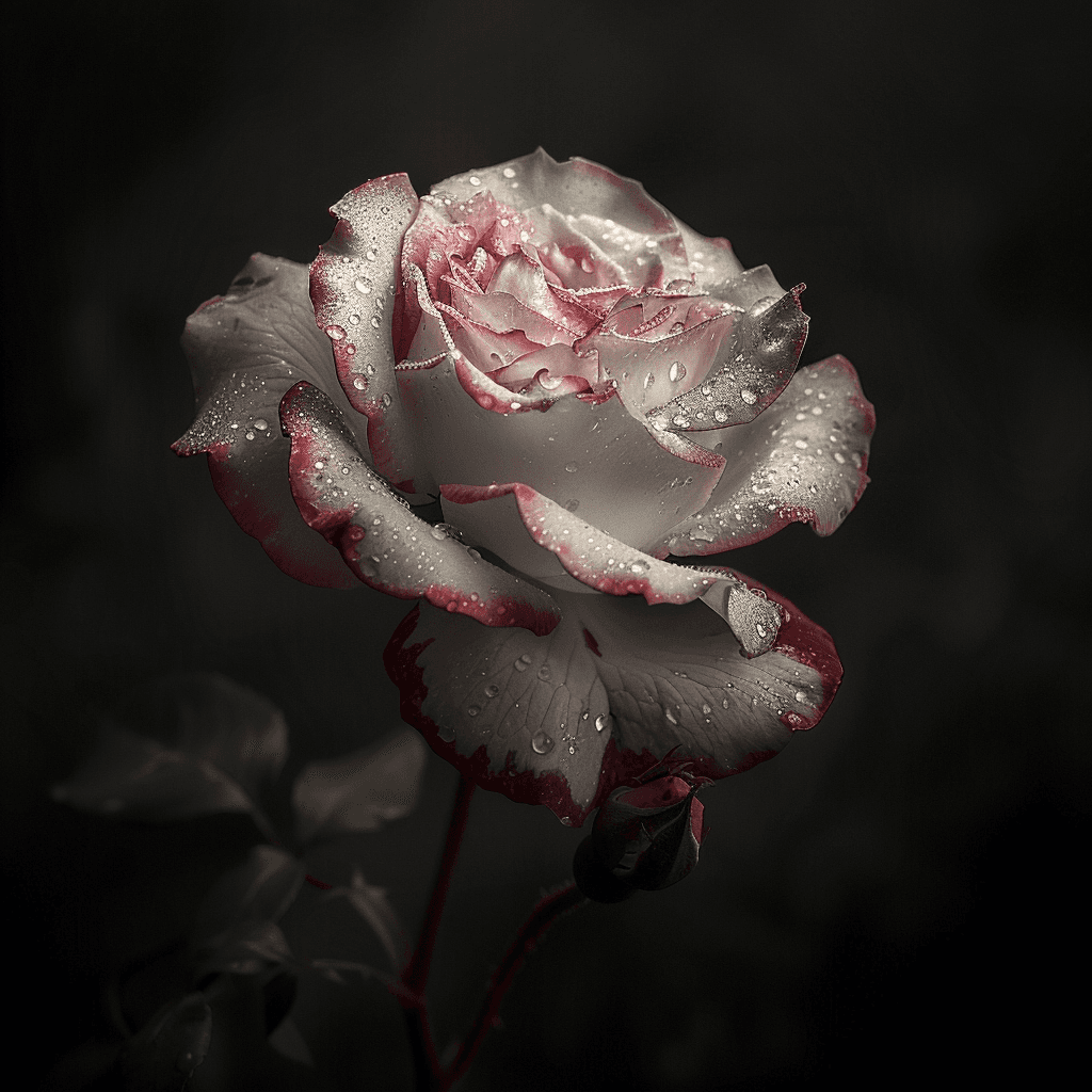 AI generated: macro photography, blooming rose, natural light, in the style of Nathan Wirth, UHD, photorealistic, ...